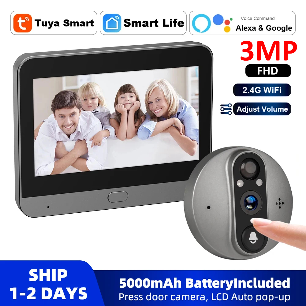 3MP WiFi Smart Tuya Peephole 5 - Smart Doorbell Wired reseña y precio